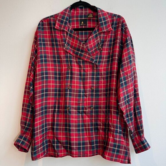 Vintage 80’s Liz Sport Red Plaid Double Breasted Shirt - Medium - Picture 5 of 7